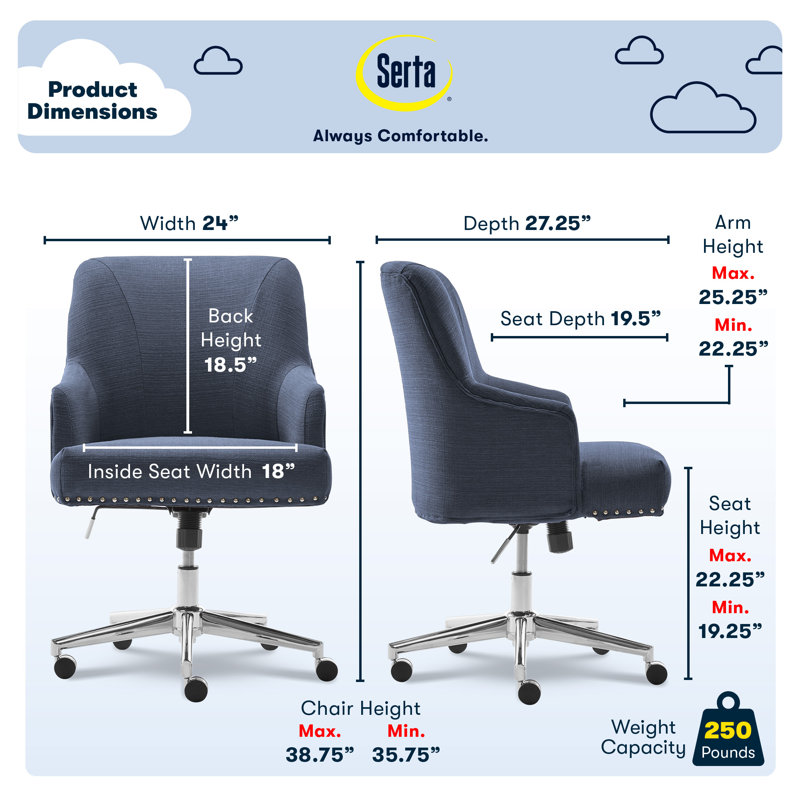 Serta Leighton Mid Back Office Chair with Chrome Nailheads Memory Foam Cushion Padded Armrests Reviews Wayfair